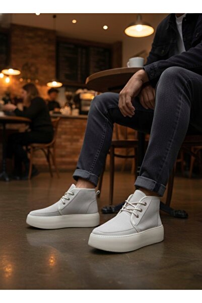 BOA Aba0550 Cream Men's Style Sports Boots with Fur Inside and Laces