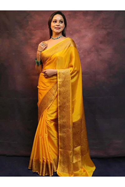 MYSMAR Yellow Soft Silk Saree with Woven Zari Border - MAF101260 | Yellow