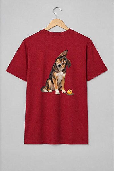 Generic Brand Tricou unisex cu Câine cu capul înclinat și minge pentru iubito...