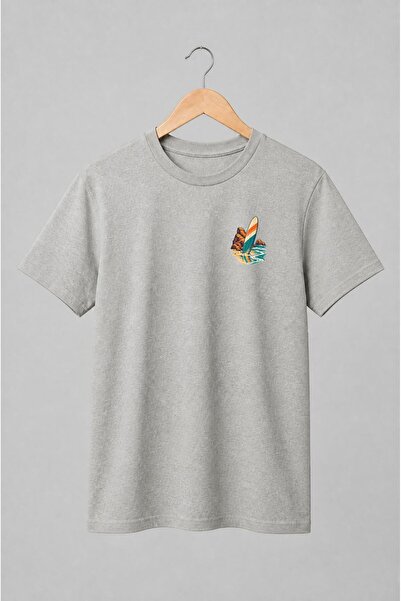 Generic Brand Tricou unisex cu Placă de surf pe plajă în stil retro