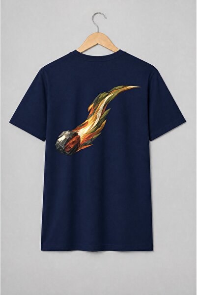 Generic Brand Tricou unisex cu Meteor cu coadă de foc în stil low poly