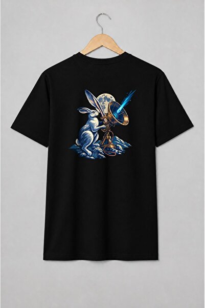 Generic Brand Tricou unisex cu Iepure cavaler cu sabie și antenă cosmică fantasy