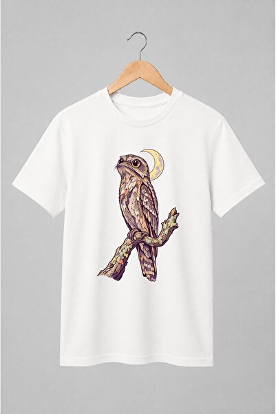 Generic Brand Tricou unisex cu Bufniță cu lună și flori stil vintage