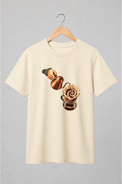 Generic Brand Tricou unisex cu Cafea la filtru cu ceainic de cupru stil barista
