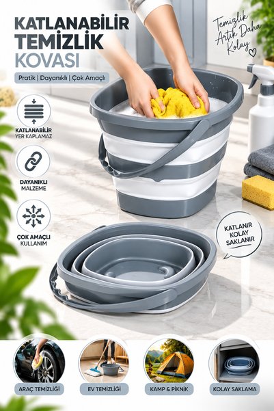 GENCHOME HOMEWARE 11 Litre Katlanabilir Kova – Katlanır Saplı Su Temizlik Kov...