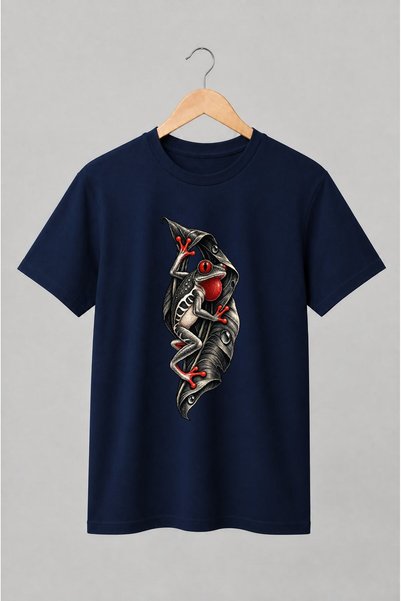 Generic Brand Tricou unisex cu Broască de copac pe frunză stil gravură