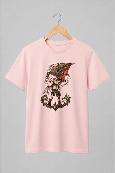 Generic Brand Tricou unisex cu Aventurier cu aripi în stil pixel art