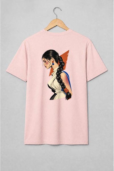 Generic Brand Tricou unisex cu Portret feminin cu împletitură pop art