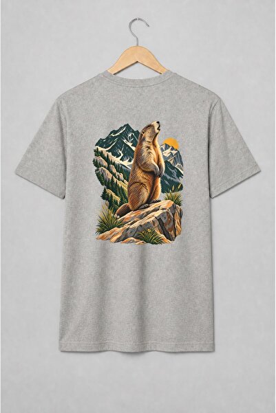 Generic Brand Tricou unisex cu Marmotă pe stâncă în peisaj montan vintage