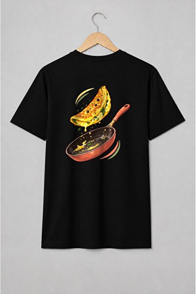 Generic Brand Tricou unisex cu Omletă în tigaie cu ierburi ilustrație culinară