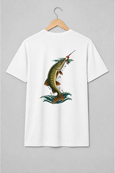 Generic Brand Tricou unisex cu Știucă la undiță ilustrație vintage