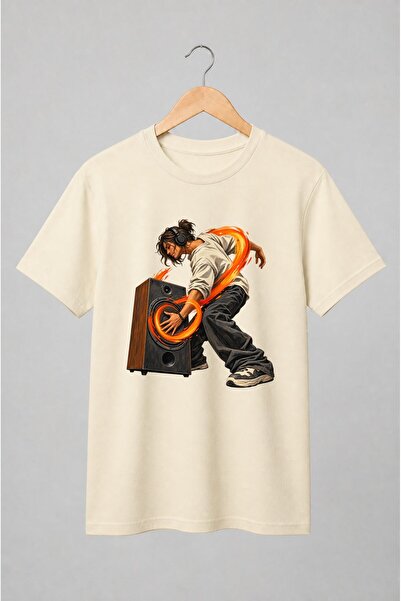 Generic Brand Tricou unisex cu Ascultător cu căști și boxă stil urban