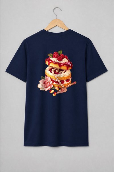 Generic Brand Tricou unisex cu Tort cu zmeură și bijuterii în stil suprarealist