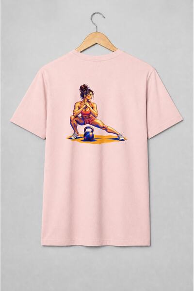 Generic Brand Tricou unisex cu Femeie cu kettlebell în antrenament de forță