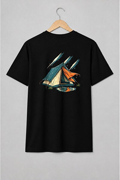 Generic Brand Tricou unisex cu Cort de camping sub ploaie stil outdoor