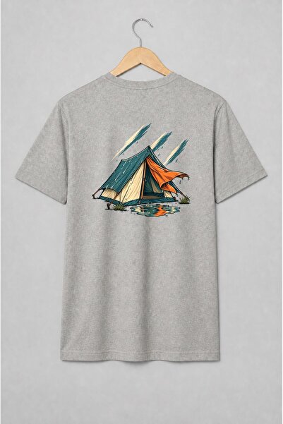 Generic Brand Tricou unisex cu Cort de camping sub ploaie stil outdoor