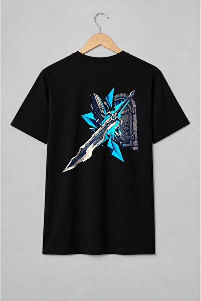 Generic Brand Tricou unisex cu Sabie fantasy și scut medieval pentru gameri