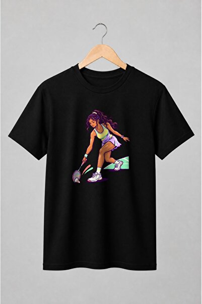 Generic Brand Tricou unisex cu Jucătoare de badminton în mișcare stil retro