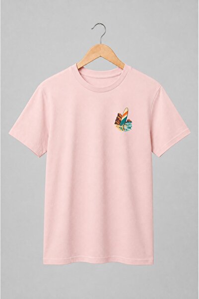 Generic Brand Tricou unisex cu Placă de surf pe plajă în stil retro