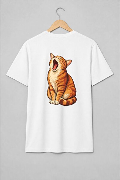 Generic Brand Tricou unisex cu Pisică tigrată care cască stil ilustrat
