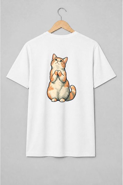 Generic Brand Tricou unisex cu Pisică portocalie în stil ilustrat