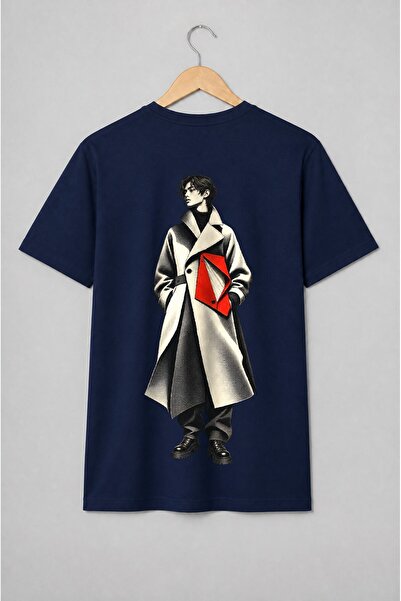 Generic Brand Tricou unisex cu Model masculin în palton stil editorial