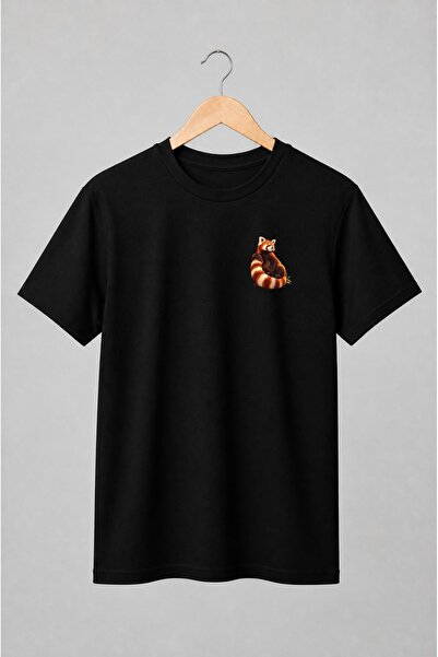 Generic Brand Tricou unisex cu Panda roșu cu coadă inelată stil realist