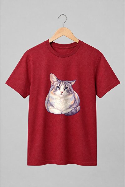 Generic Brand Tricou unisex cu Pisică pufoasă cu ochi albaștri în portret fro...