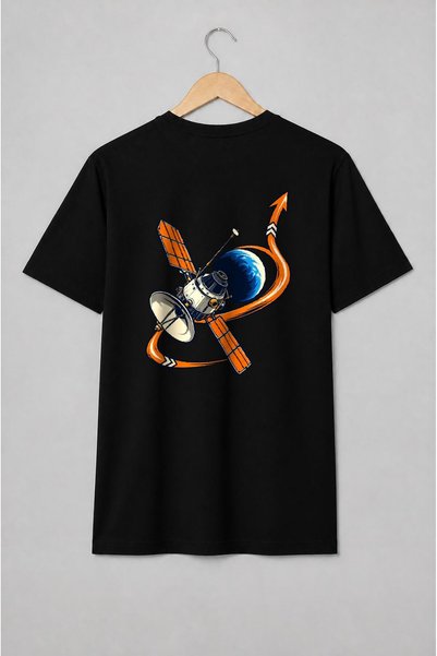 Generic Brand Tricou unisex cu Satelit spațial și Pământ în stil comic