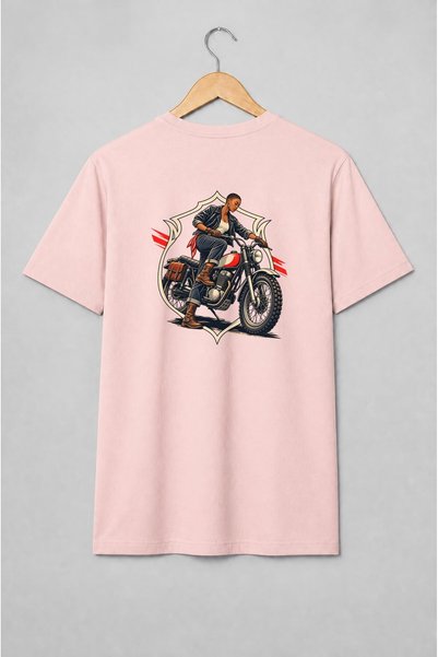 Generic Brand Tricou unisex cu Femeie pe motocicletă scrambler stil vintage
