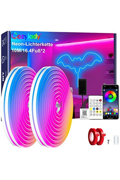 Cozylady Bandă LED Neon RGB 10m x2, Flexibilă, Impermeabilă IP65, Control pri...