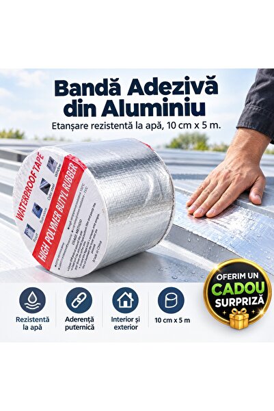 Zâna Casei Bandă adezivă din aluminiu rezistentă la apă, 10 cm x 5 m