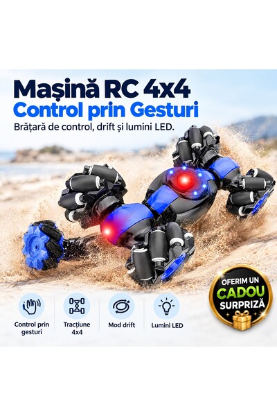 Zâna Casei Mașină RC 4x4 cu control prin gesturi și telecomandă, mod drift, l...