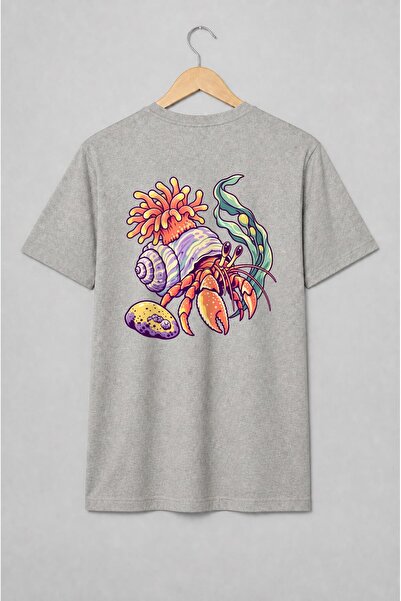 Generic Brand Tricou unisex cu Crab pustnic cu scoică ilustrație marină