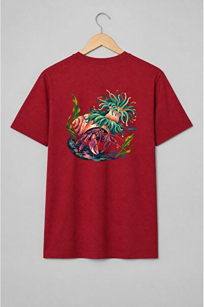 Generic Brand Tricou unisex cu Crab pustnic cu anemone marine stil ilustrat