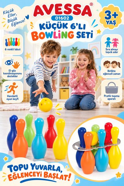 AVESSA 01602 Küçük Çocuk 6’lı Bowling Seti - 6 Adet Labut 2 Adet Top - Dayanı...