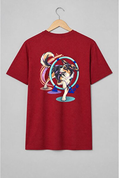 Generic Brand Tricou unisex cu Câine sărind prin cerc stil retro