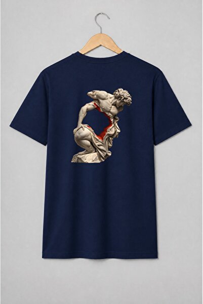 Generic Brand Tricou unisex cu Statuie clasică cu bărbat în stil dark art