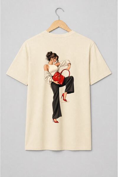 Generic Brand Tricou unisex cu Femeie cu geantă roșie – ilustrație de modă