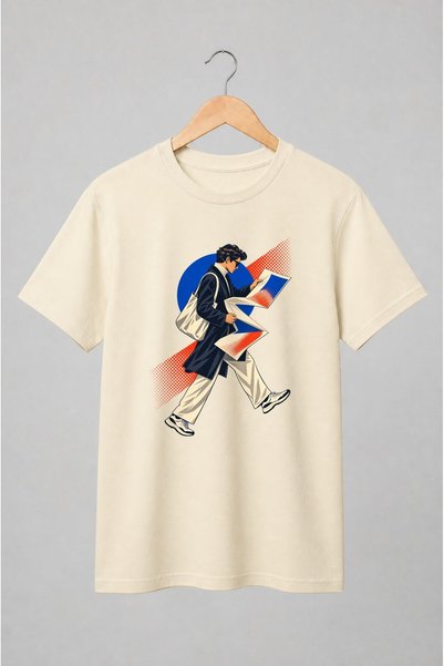 Generic Brand Tricou unisex cu Cititor cu foi grafice stil pop-art