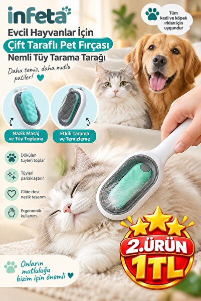 İnfeta Double Sided Cat Dog Hair Comb Wet and Dry Use Pet Brush