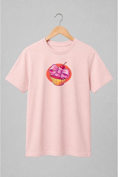 Generic Brand Tricou unisex cu Cupcake cu cremă și cireașă în stil retro