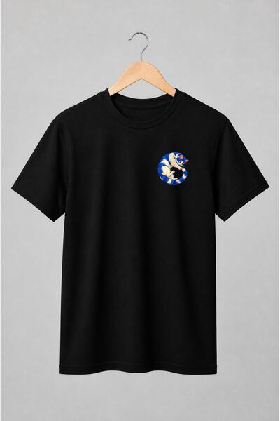 Generic Brand Tricou unisex cu Pisică albastră și crem jucăușă