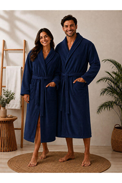 DENIZAY Lacivert Cotton | %100 Pamuklu | Unisex Şalyaka Bornoz | S/.../3XL