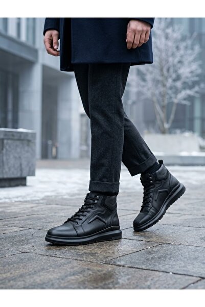 BOA Aba0144 Genuine Leather Inside and Outside Zippered Black Men's Sports Ha...