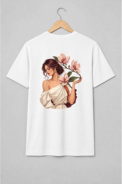 Generic Brand Tricou unisex cu Femeie cu magnolii în stil romantic