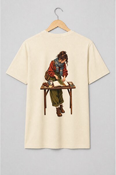 Generic Brand Tricou unisex cu Femeie cu jurnal și ferigă stil vintage