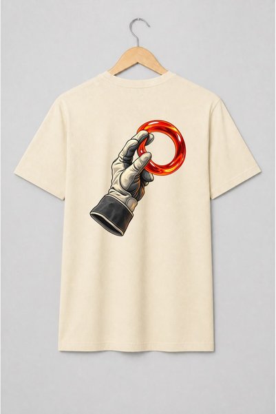 Generic Brand Tricou unisex cu Mână cu mănușă și inel metalic incandescent pe...