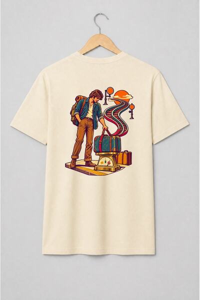 Generic Brand Tricou unisex cu Călător cu rucsac și valize stil vintage