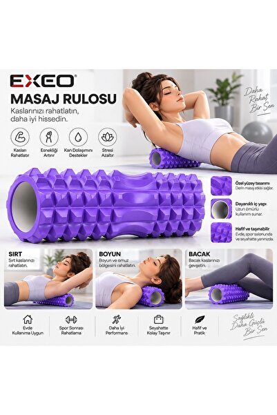 exeo Foam Roller 5’li Masaj Egzersiz Seti Rulo Top Direnç Bandı Pilates Yoga Fitness